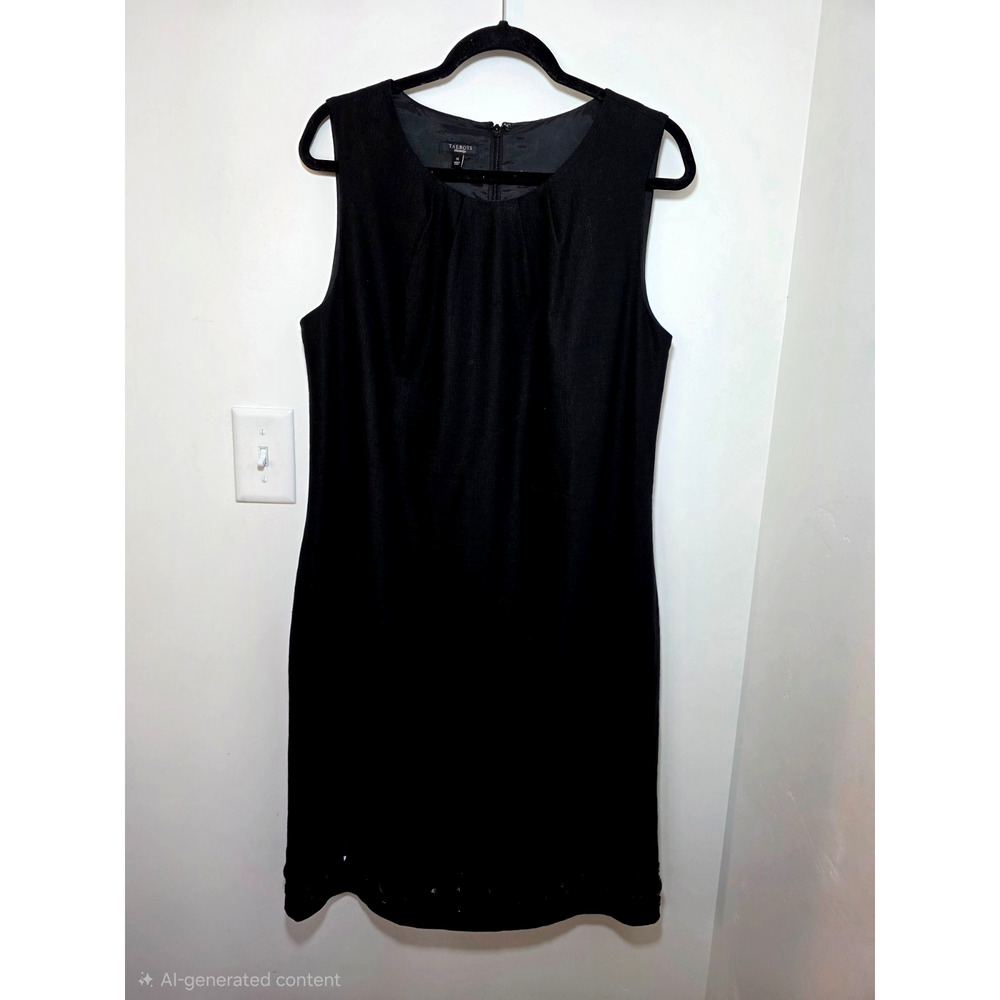 Talbots Womens Cotton Silk Dress Size 16 Black Mini Jewel Embellished Sleeveless